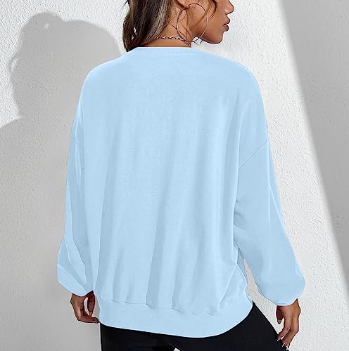 Missactiver YSMILE0811-QIANLAN-S Women’S Letter Graphic Print Sweatshirt Loose Long Sleeve Round Neck Drop Shoulder Fleece Casual Pullover Light Blue thumb #3