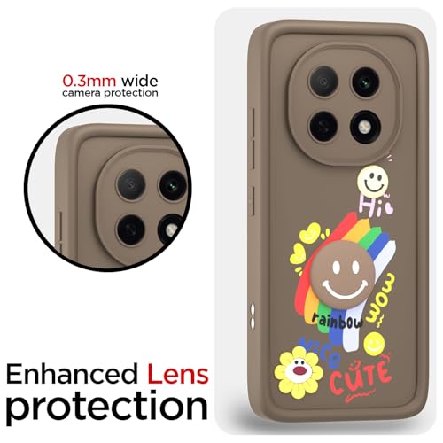 Image of Pikkme Back Cover for Oppo F29 Pro 5G | Soft Silicone| Cute Rainbow Smile & 3D Cartoon Flower Design | Shockproof Raised Camera Protection Bumper Case (Brown)
