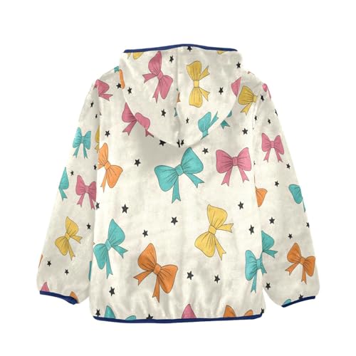 Colorful Bows on Star Background Toddler Fleece Jacket Girl Boys Hooded Fleece Jacket Coat Warm Outwear Zip-up 3-10T2