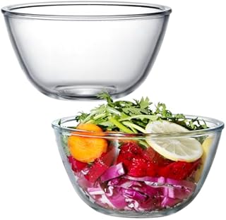 NUTRIUPS 2 Piece Glass Mixing Bowl Set Glass Salad Bowl Set, Glass Bowls for Kitchen (1L 15.5cm)