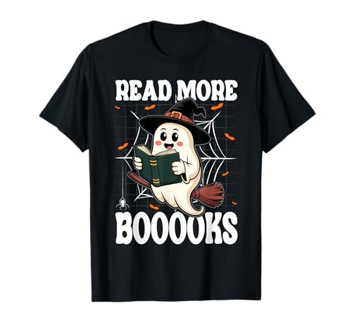 Read More Boo Ghost Halloween Reading Books Teacher T-Shirt