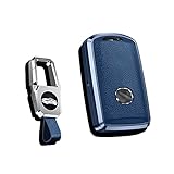 HIBEYO Funda de Piel para Llave de Coche Mazda 3 CX30 CX-4 CX-5 CX-8 Alexa, Accesorio de aleacin de Aluminio Azul