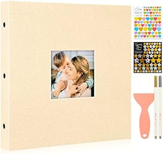Benjia Photo Album Self Adhesive Scrapbook, Linen Photos Albums Sticky Magnetic Pages Holds Different Sizes 6x4 7x5 A4 A5 Pictures (40 Large Sheets / 80 Pages, Purple)