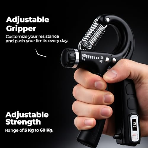 Image of Durafit91 Adjustable Hand Grip Strengthener with Counter (60kg) - Hand Gripper for Men & Women, Forearm & Finger Exercise Equipment for Gym & Home