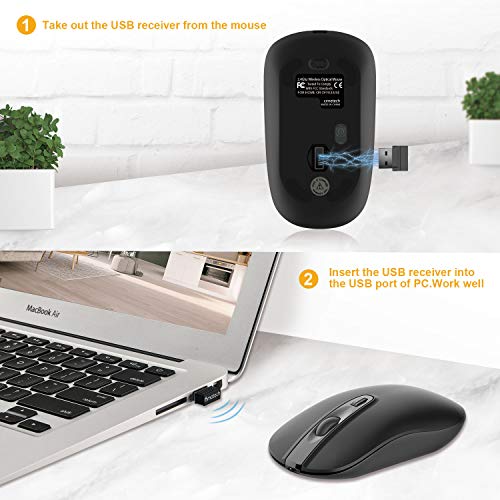 Image of cimetech Wireless Mouse, Rechargeable 2.4G Slim Quiet Mouse with USB Nano Receiver, 5 Adjustable DPI 2400 /2000 /1600 /1200 /800 - Black