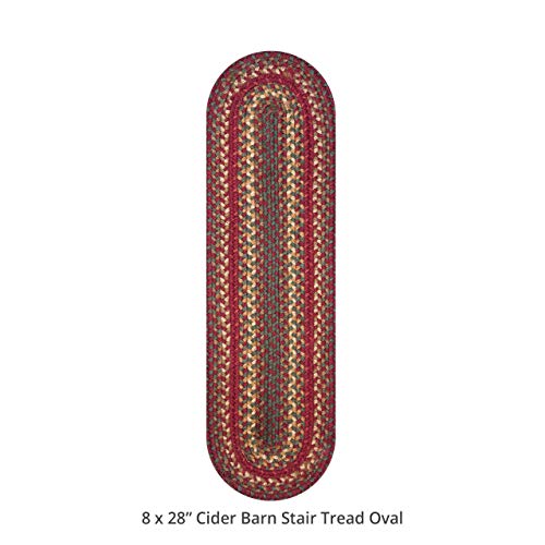 Homespice Cider Barn Premium Jute Braided Stair Tread 8" X 28" (Set Of 13) Oval Red Reversible, Natural Jute Yarn Rustic, Country, Primitive, Farmhouse Style - 30 Day Risk Free Purchase #TOP3