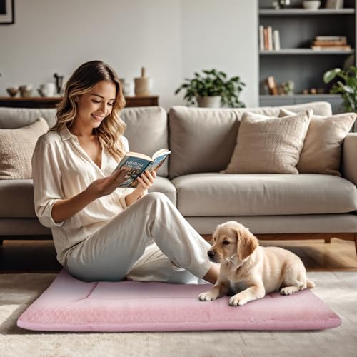 BVAGSS Hundebett Kleine Hunde Reversible, kühl und warm Matten Hundekissen, Waschbar Hundematte für klein mittel große Hunde XH080 (45x33cm,Rosa)