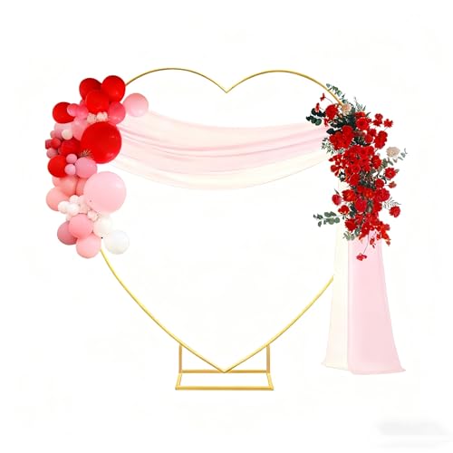 6.6 FT Wedding Arch Backdrop Stand Gold Metal Heart-Shape Balloon Arch Stand for Wedding Ceremony Baby Shower Birthday Party Decoration (Gold 6.6 * 6.6FT)