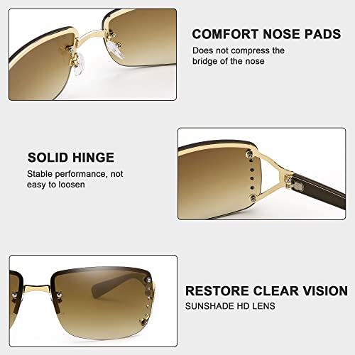 FEISEDY Trendy Rimless Rectangle Sunglasses for Women Y2k Stylish UV400 Protection Glasses B90784