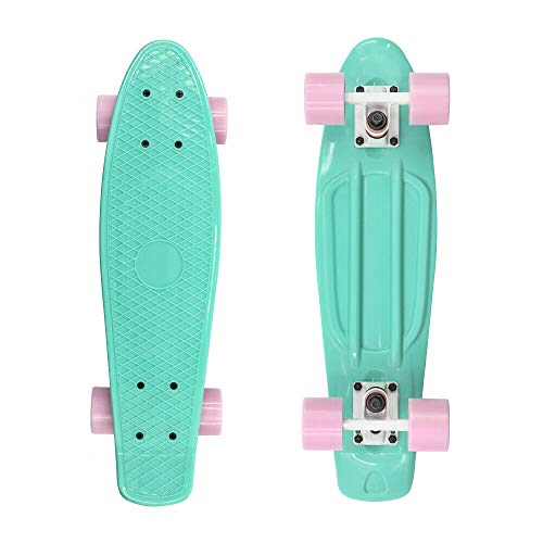 Teal Green Skateboard with Pink Wheels Cruiser Board 22  Complete Board AZM