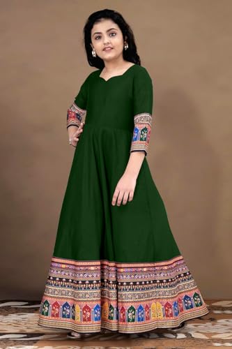 Image of Cotton Silk Long Anarkali Kurta for Girls