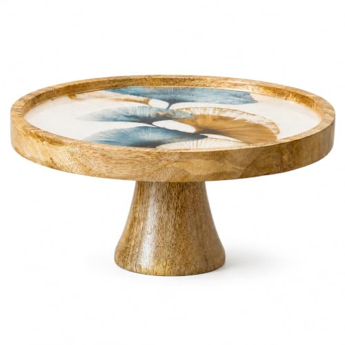 Image of Saaga Wooden Cake Stand | Elegant Dessert Display Stand | Perfect for Parties & Celebrations, Elegant Design| Perfect for Parties, Gatherings - Blue