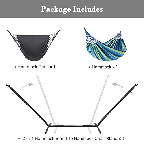 Suncreat 2-In-1 Hammock Chair With Stand, 475 Lbs Capacity, Heavy Duty Two Person Hammock With Stand, Patent Pending, Blue Stripe #TOP2