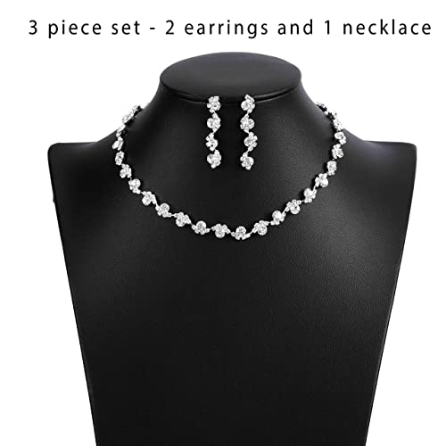 Unicra Bride Silver Necklace Earrings Set Crystal Bridal Wedding Jewelry Set Rhinestone Choker Necklace For Women And Girls (3 Piece Set- 2 Earrings And 1 Necklace)(Silver) #TOP7