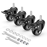 HOLKIE Stem Caster Wheels 2 inch Total Locking Casters Set of 4, Threaded Stem 3/8' -16 x 1 (Diameter 3/8', Length 1') Swivel Heavy Duty Castors Black