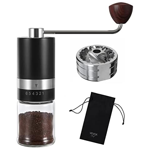 VEVOK CHEF Manual Coffee Grinder Hand Coffee Grinder 6 Adjustable Setting Stainless Steel Conical Burr Mill Portable Hand Crank Coffee Bean Grinder Ultra Fine for Espresso Gift Cover