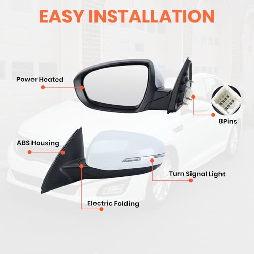 MOFOAP Left Driver Mirror Compatible with 2011 2012 2013 Kia Optima Mirror with Power Folding,Heated,Turn Signal Light,Power Glass,Replace#KI1320163,876104C020 White (8 Pins) by MOFOAP - Used condition - Image 4