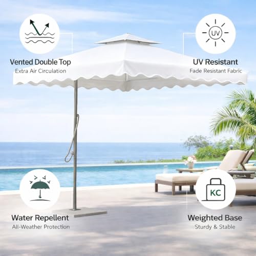 Image of 10ft Square Cantilever Umbrella with Crank | Waterproof Offset Hanging Patio Umbrella with Double Roof | Outdoor Sunshade for Garden, Balcony & Restaurant, Terrace & Poolside