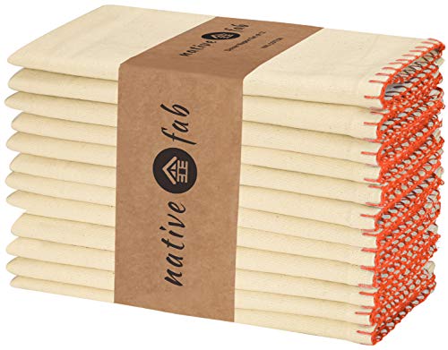 Native Fab Juego de 12 Servilletas de Tela algodón 100% Suave Cómoda Duradera Calidad de Hotel, Servilletas Lavable para Eventos y Uso Diario 41 x 41 cm Beige y Naranja