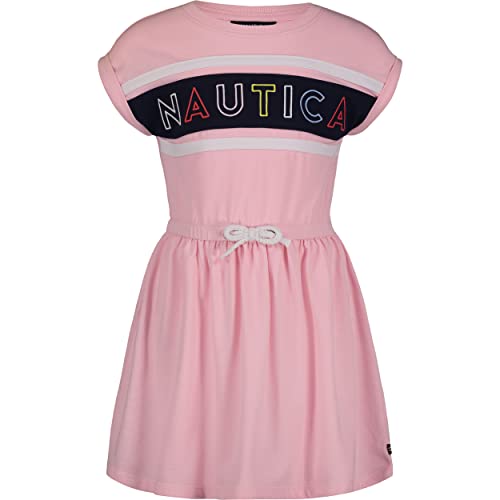 Nautica Girls' Short Sleeve Jersey Tee Dress With Elastic Cinched Waist, Fun Designs & Colors, Almond Billboard, 16 #TOP11
