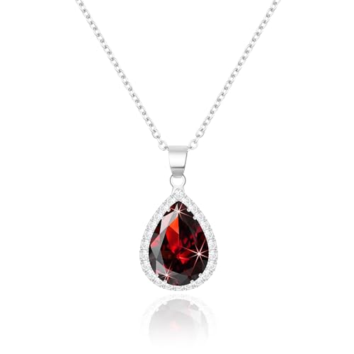 Linawe Collier rouge, collier en argent pour femmes, pendentif, grenat, diamant, pierre de...