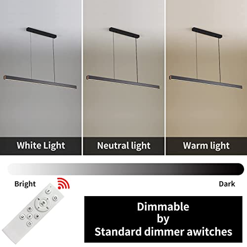 Dimmable 3000K-6000K Linear Pendant, 39 Inch Modern Led Pendant Light With Remote Control, Adjustable Cable Suitable For Office Dining Room Kitchen Island, Billiard Room #TOP1