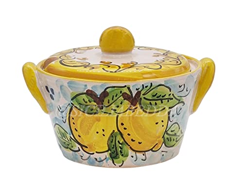 sicilia bedda - FORMAGGIERA IN CERAMICA DI CALTAGIRONE - Prodotto realizzato e dipinto a Mano (Limoni)