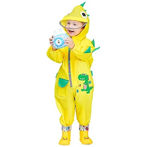 Wetry Kids Puddle Suit All in One Waterproof for Boys Girls Rain Overall Portable Rainsuit Breathable Lightweight 3D Animal Pattern Cute Rainwear Muddy Suit for Children,Yellow/XL Cover
