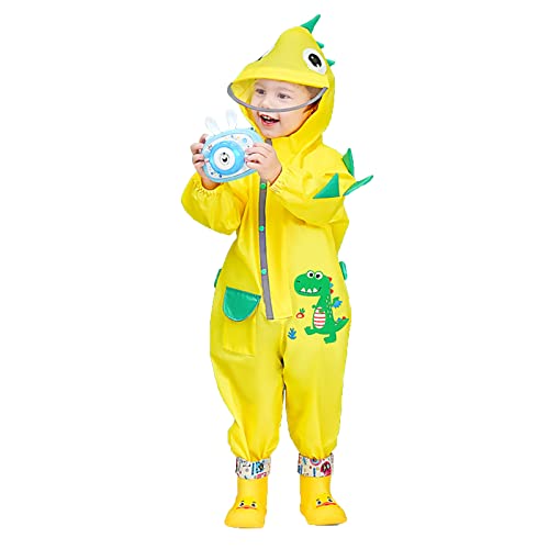 Wetry Kids Puddle Suit All in One Waterproof for Boys Girls Rain Overall Portable Rainsuit Breathable Lightweight 3D Animal Pattern Cute Rainwear Muddy Suit for Children,Yellow/XXL