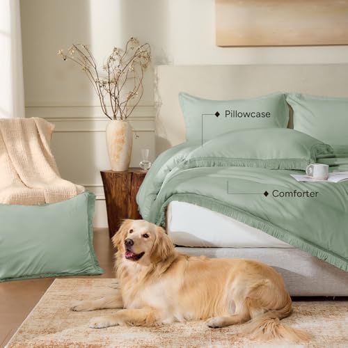 Andency Comforter King Size Bed Set Sage Green, 3 Pieces Boho Lightweight Winter Bedding Comforters & Sets, All Season Soft Tassel Bed Set (104x90In Comforter & 2 Pillowcases) by Andency - Image 5