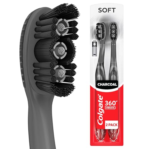 Colgate 360 Vibrate Charcoal Battery Powered Electric Toothbrush with Soft Bristles, 2 Pack, Sonic Powered