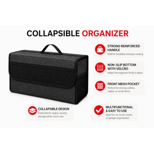 Image of JVCV Felt 2 PACK - Car Trunk Boot Organizer, Car Storage and Organizer Anti Slip Car Accessories Organizer for Car, Suv, Sedan, Truck, Minivan Anti Slip Bottom (Large), Automobiles, Grey