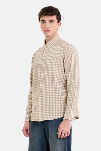 Image of SNITCH Men Casual Plus Size Shirt | Regular Fit Long Sleeve Spread Collar Plaid Pattern | 100% Cotton & Breathable Dobby Fabric for Casual Office Wear & Stylish Everyday Use