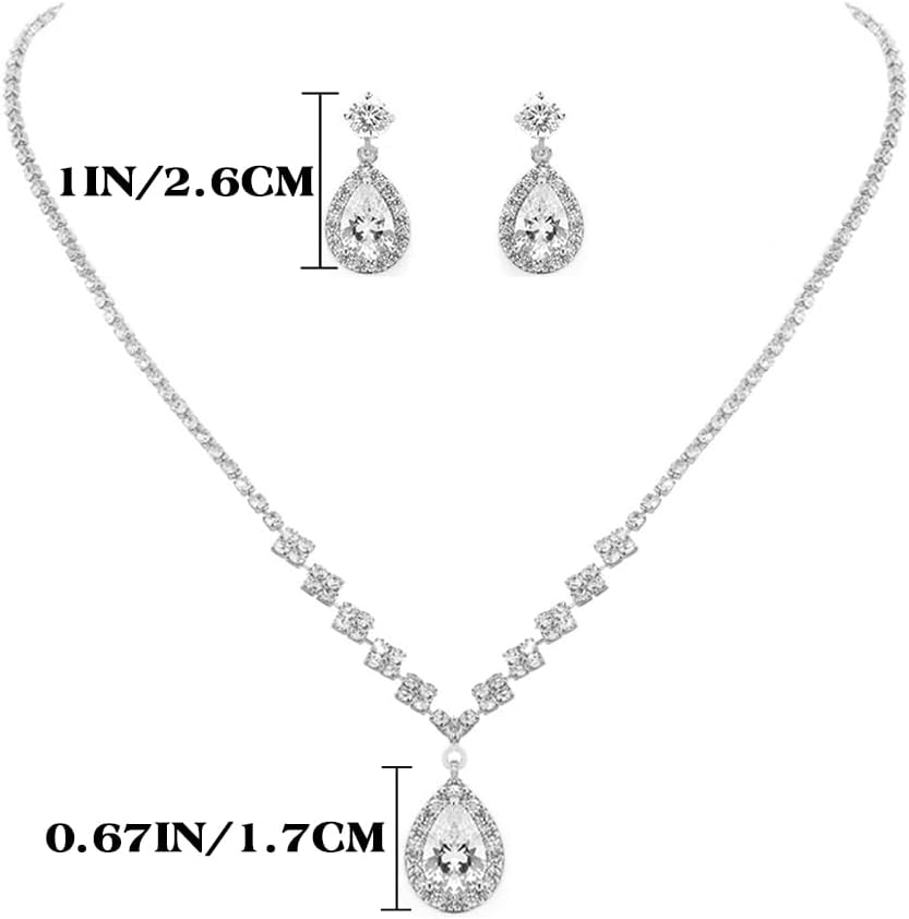 JAKAWIN Bridal Necklace & Earrings Set - Silver Crystal Rhinestone Wedding Jewelry For Bride, Women's Choker Necklace NK332
