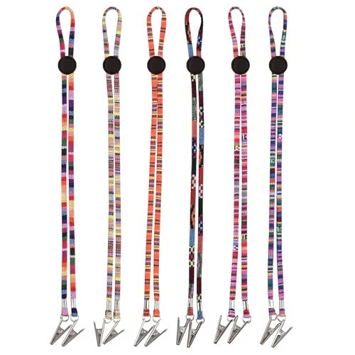 6Pcs Bib Holder Dental Napkin Clip, Adjustable Neck Chains With Metal Bib Clips for Dental Clinic, Multicolor Napkin Holder With Lanyard for Elderly Adult Patient Towels Restaurant Cloth