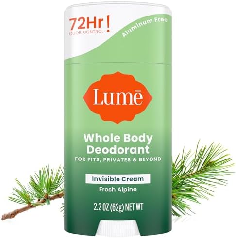 Lume Whole Body Deodorant - Invisible Cream Stick - 72 Hour Odor Control - Aluminum Free, Baking Soda Free, Skin Safe - 2.2 Ounce (Fresh Alpine)