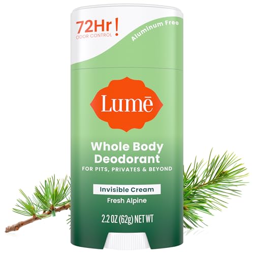 Lume Whole Body Deodorant - Invisible Cream Stick - 72 Hour Odor Control - Aluminum Free, Baking Soda Free, Skin Safe - 2.2 Ounce (Fresh Alpine)