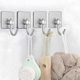 Adhesive Hooks Waterproof Stainless Steel Hooks for Hanging Coat, Hat,Towel Robe Hook Rack Wall Mount- Bathroom and Bedroom-Silver