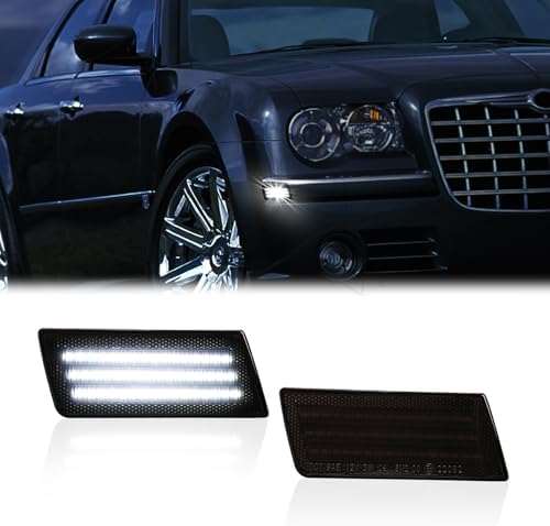 GSOWO 2-Pack Smoked Lens White LED Side Marker Lights For Chrysler 300 / 300C (2005-2014) - With '300' Badge