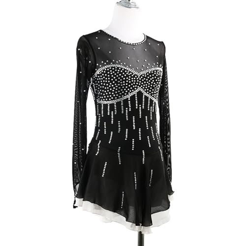 DIJITOO Vestido de patinação artística, fantasia de desempenho de competição de strass brilhante de