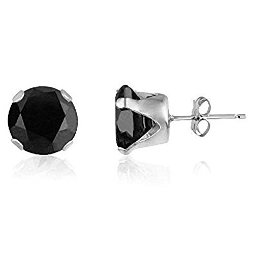 ONYX BLACK 2MM Classic Brilliant Round Cut Cubic Zirconia (CZ) Sterling Silver Birthstone Stud Earrings/Ear Studs for Women Ladies Girls - 925 Sterling Silver. 2-BLCK