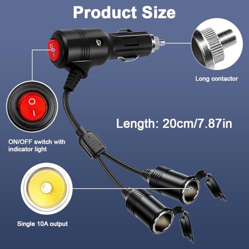 Image of STHIRA 2-in-1 Car Cigarette Lighter Splitter with On /Off Switch, 12V-24V Power Adapter, Dual Socket Vehicle Charger for Cars, Trucks & SUVs