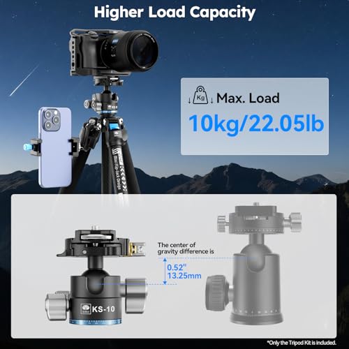 SIRUI L-224F Trípode de Viaje de Fibra de Carbono con Rótula Baja KS-10, Ligero (1.32kg), Plegable (51cm), Carga 15kg, Altura Ajustable (22-149cm), Bloqueos Rápidos - imagen 4