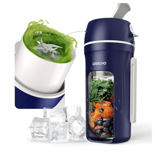 GREECHO Portable Blender, One-handed Drinking Mini Blender for Shakes and Smoothies, 12 oz Personal Blender with Rechargeable USB, Made with BPA-Free Material Portable Juicer, Matte Blue
