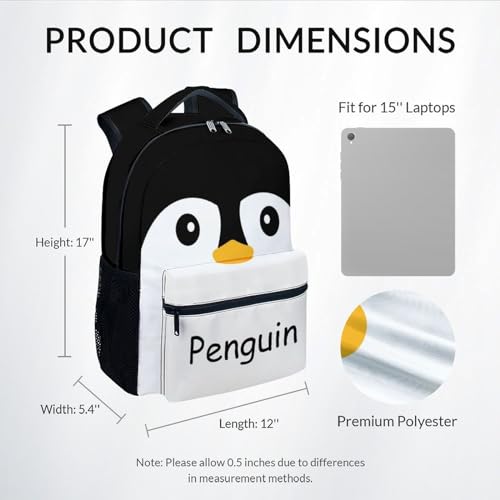 Kid Backpack for Girls - Penguin Schoolbag - Lightweight Durable Large Capacity - 17 Inch Black Bookbag for School, Travel and Camp2
