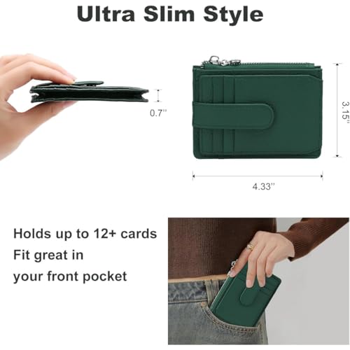 Ultra Slim RFID Blocking Genuine Leather Wallet for Women Compact Card Holder with Secure Storage (Green)2