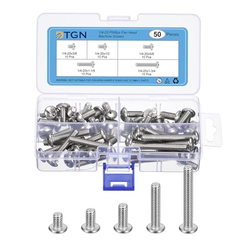 DTGN 50Pcs 1/4-20 Phillips Pan Head Machine Screws, 304 Stainless Steel 5/16", 1/2", 5/8", 3/4"