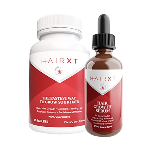 HairXT100Hair Vitamins & Serum For Men & Women – Promotes hair Growth, Thickens, Fights Hair Loss, & Nourishes Scalp – Includes Over 20 Essential Hair Care Ingredients In One Bundle – 60 Cap, 2 oz