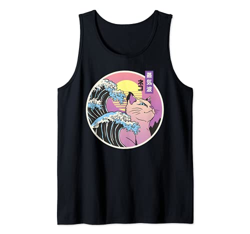 Giapponese Vaporwave Waves Kat Giappone anni '80 Stile Vintage Retro Canotta