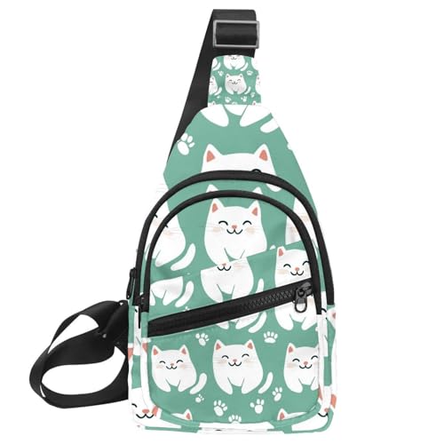 Mochila bandolera de viaje compacta con estampado multicolor de gatos blancos
